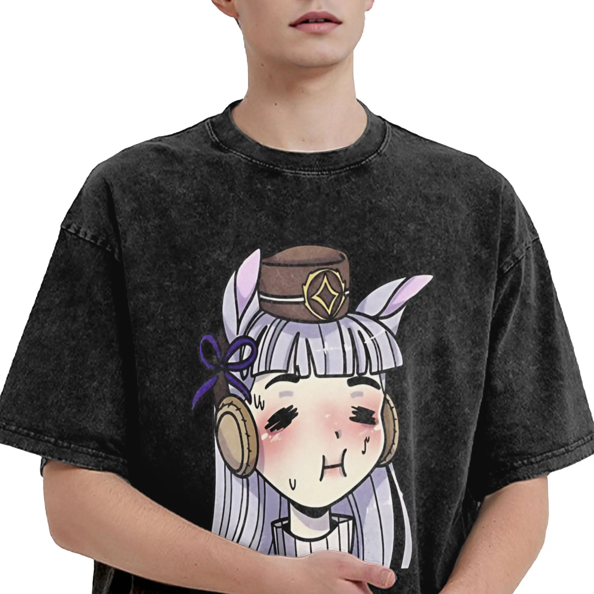 Uma Musume الذهب السفينة كونندروم تي شيرت غسلها Harajuku تي شيرت خمر للرجال النساء بلايز الشارع الشهير المطبوعة بلايز تيز