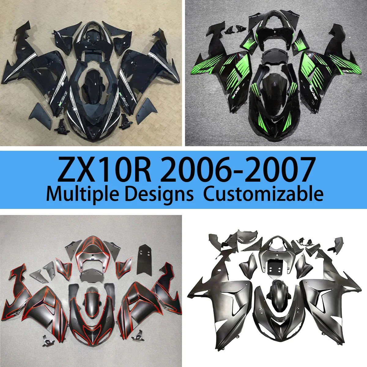 

Free Custom Fairings ZX 10R 2006 2007 Aftermarket Prime Fairing Kit Bodywork Panel for KAWASAKI ZX10R 06 07