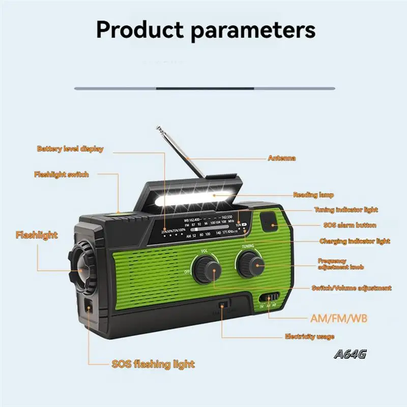 

Emergency Weather Radio FM/AM/NOAA,Portable Hand Crank Radio,Flashlight ,Solar Powered 4000Mah For Outdoor Camping