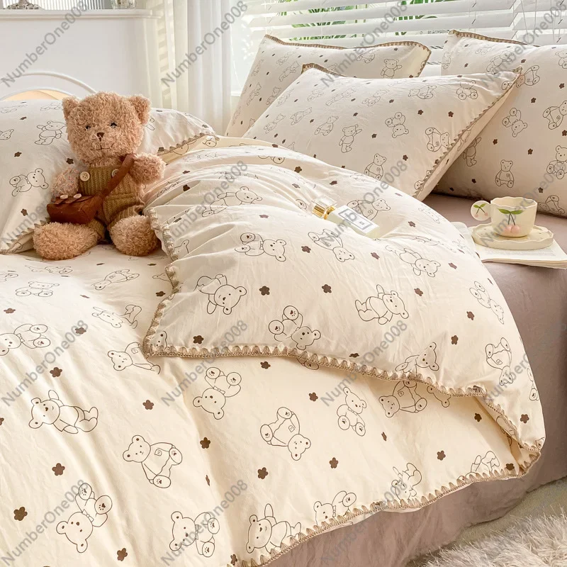 Maternal and infant class a double yarn four-piece set ins bed sheet quilt cover shell embroidery dormitory three-piece set