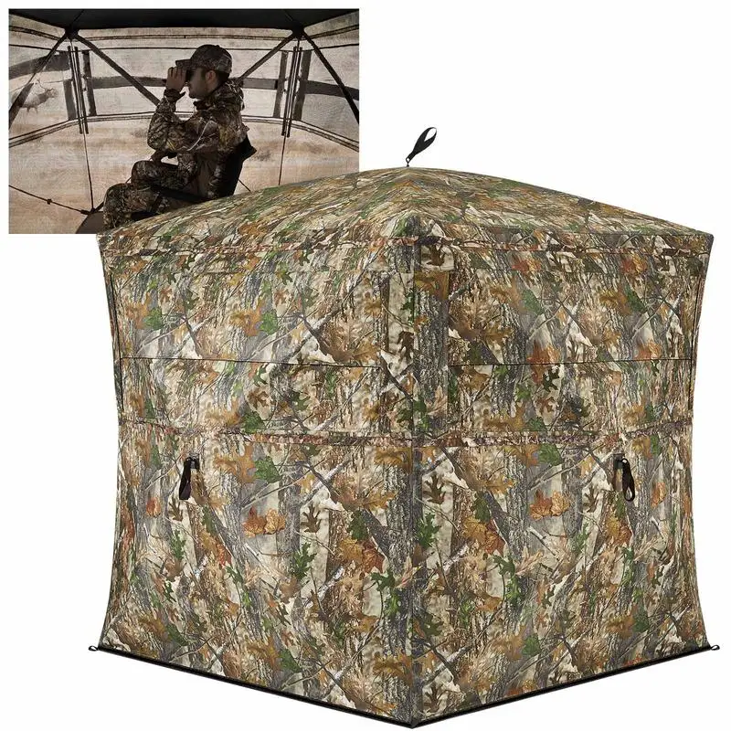 TIDEWE Hunting Blind 270°See Through with Silent Magnetic Door & Sliding Windows, 2-3 Person Pop Up Ground Blind w/ Carrying Bag