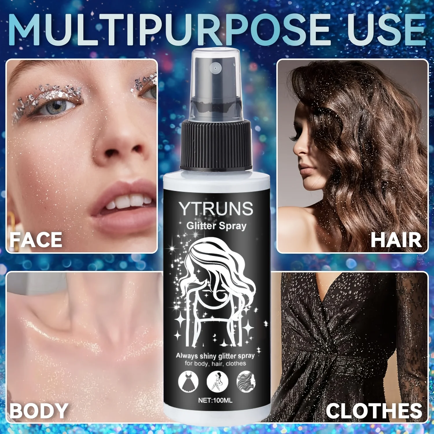 100ml 高光沢グリッタースプレー、体/髪/服に使用可能