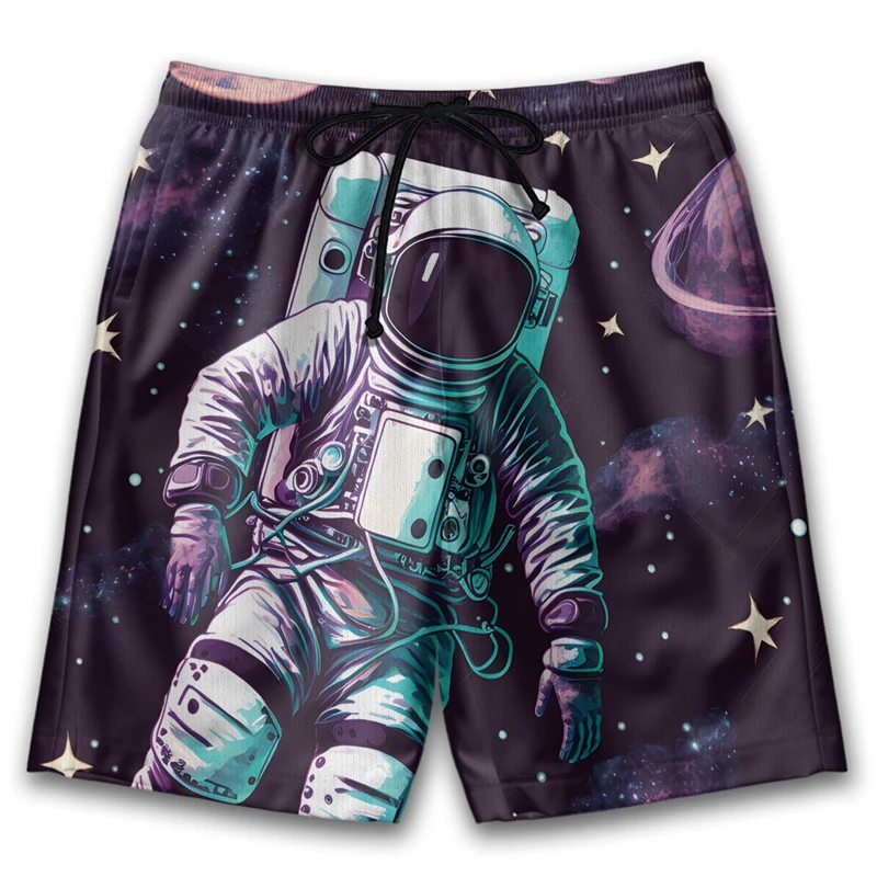 Astronaut Hawaiian Beach Mens Swim Short Casual Harajuku Fashion Surfing Short Pants For Men Trunks Cartoon Bermudas Boardshorts