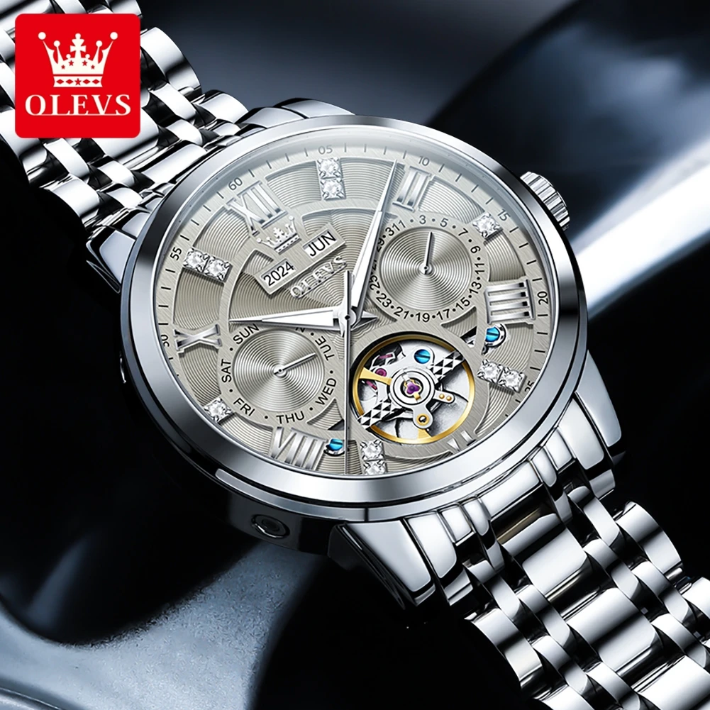 OLEVS 6701 Original Men's Automatic Mechanical Watch Top Brand Calendar Stainless Steel Waterproof Men's Watch Relios Masculinos