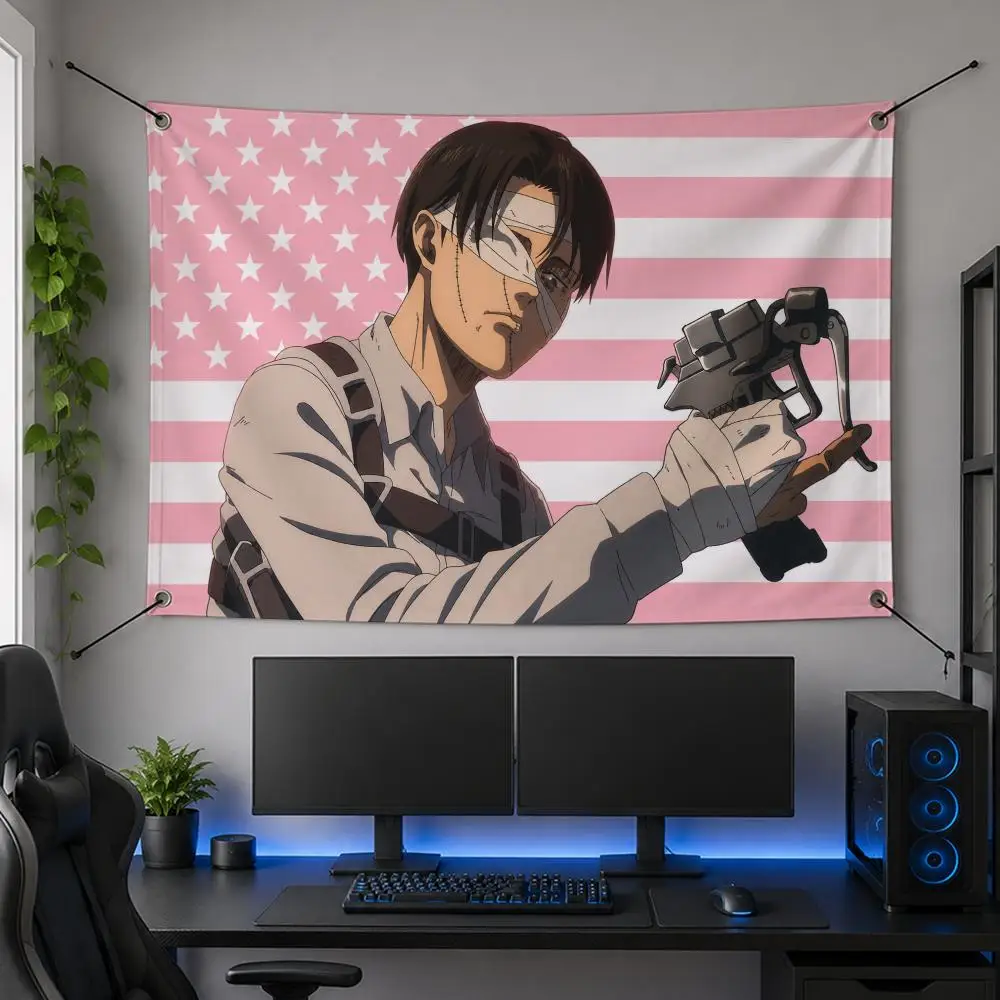 Anime L-Levi Ackerman Attack on Titan Action Flags Flag Banner for Bedroom Dorm Party Home Living Room Wall Garden Gift
