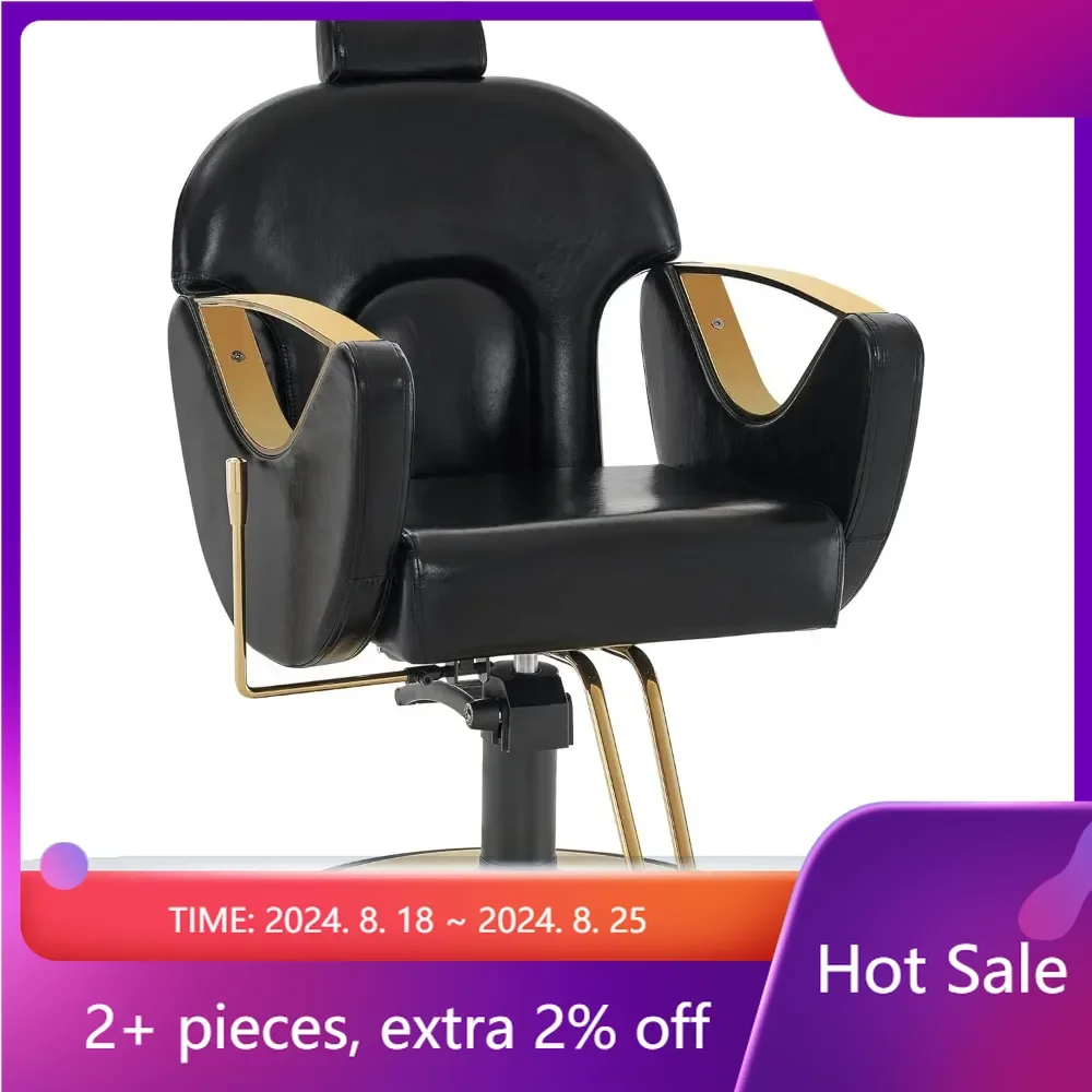 

Luxurious Classic Barber Chair Hydraulic Pump Recline Beauty Spa Styling Salon for Hair Stylist Equipment (Black) Swivel Stool