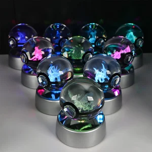 Pokemon 3d bola de cristal pikachu gengar eevee mewtwo anime jogo pokeball led night light base crianças presente aniversário decoração para casa 10 principais vendas caneca eevee - №5