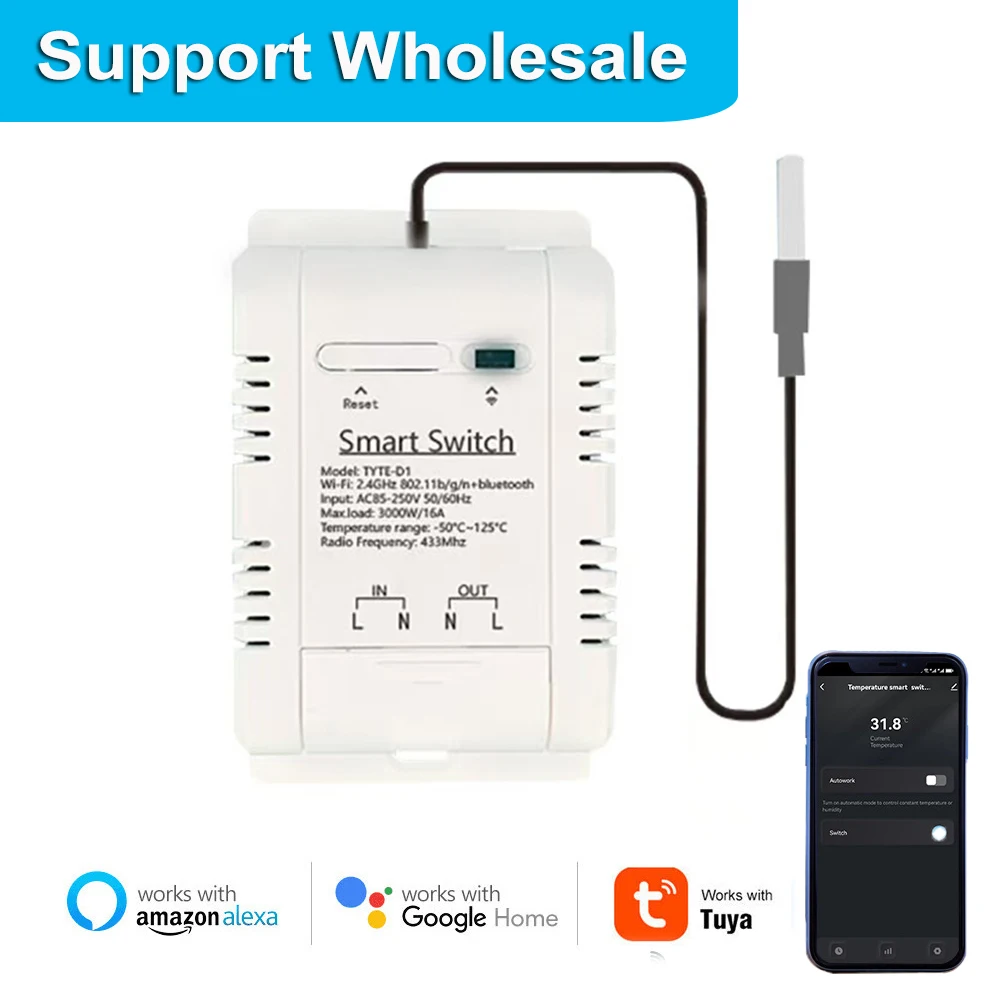 Tuya WiFi Smart Temperature Switch 16A 3000W Energy Consumption Monitoring Thermostat Compatible Alexa Google Home Smart Switch