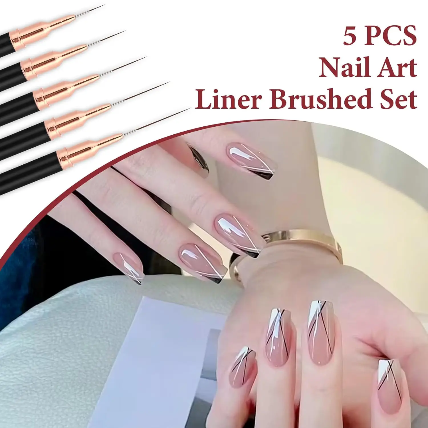 5pcs Nail Art Liner Brush Set UV Gel Nail Brushes Kits French Stripe Line Painting Drawing Flower Pen Manicure Tool