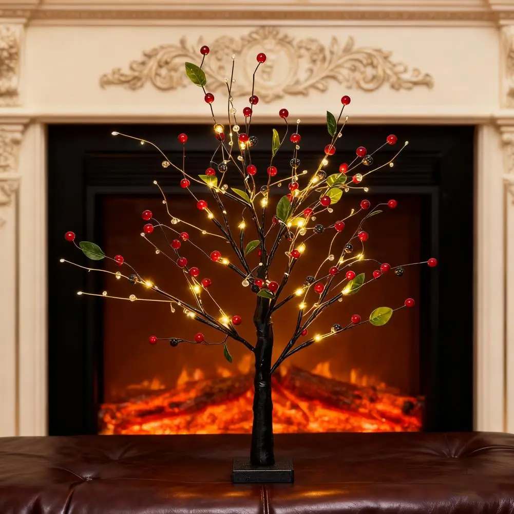 

22 "Ягодный цветок мерцающее дерево с подсветкой 24 светодиодной подсветкой ветки искусственная рождественская настольная лампа бонсай для домашнего декора