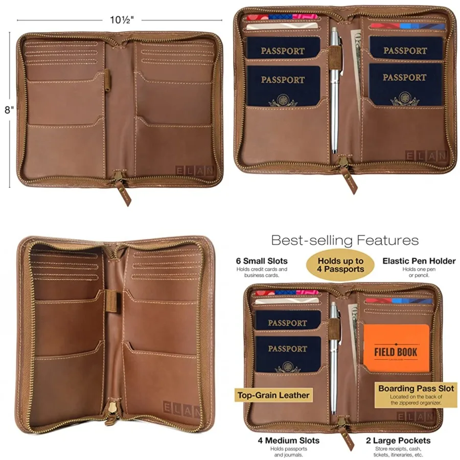 

Leather Travel Wallet and Passport Holder, Brown Top Grain Leather