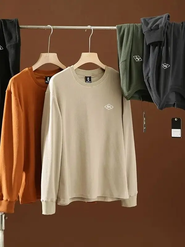 

Men's Thermal round Ne Sweatirt Fce Lined Base Layer Autumn Winter Sle Handmade Pure Color Comfortable Warmth