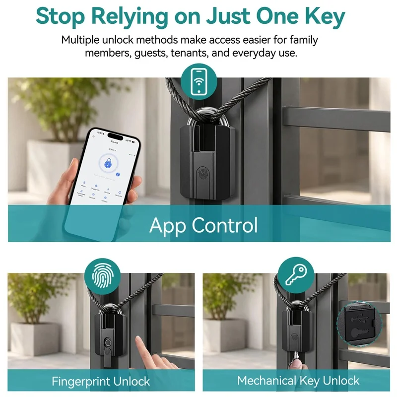 Fingerprint Smart Padlock APP Control Mechanical Key Backup IP67 Waterproof for Outdoor Travel Luggage Gym