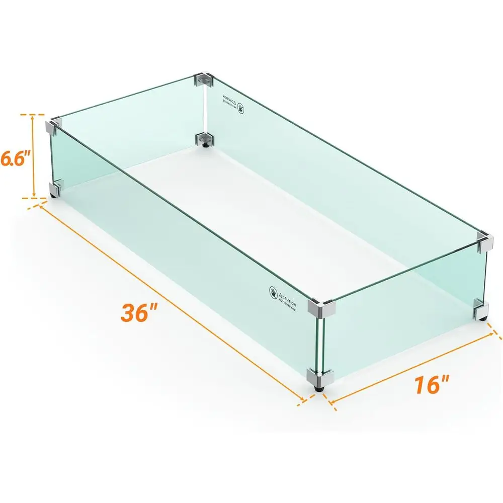 Substituição exterior retangular do protetor de vento do vidro do poço de fogo de 36x16 polegadas