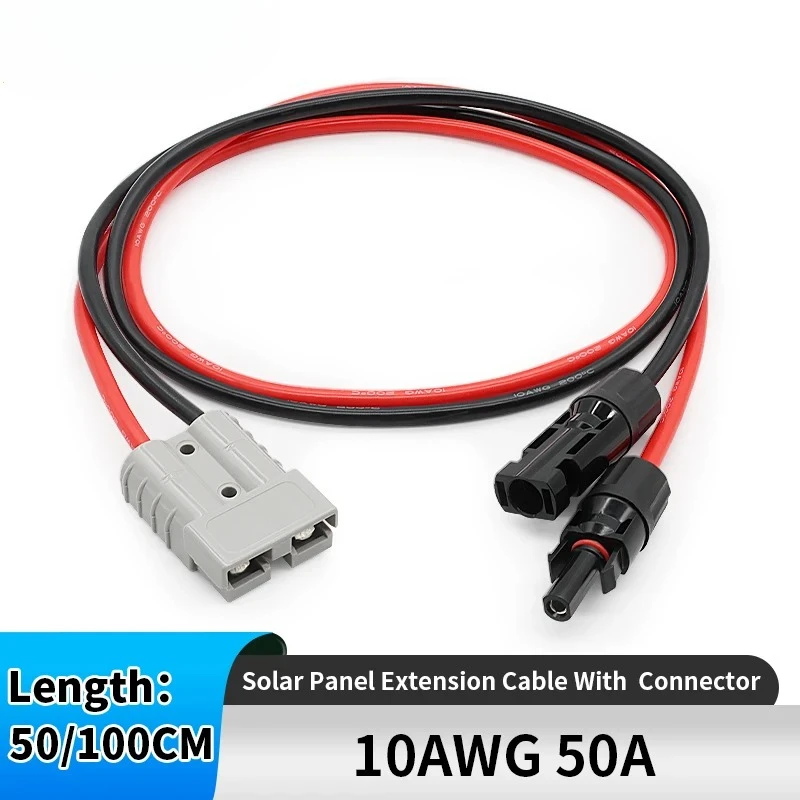 50/100/200CM Solar Panel Extension Cable 6mm2 10AWG with 50A Connector for Car Battery and Solar Panel Connect