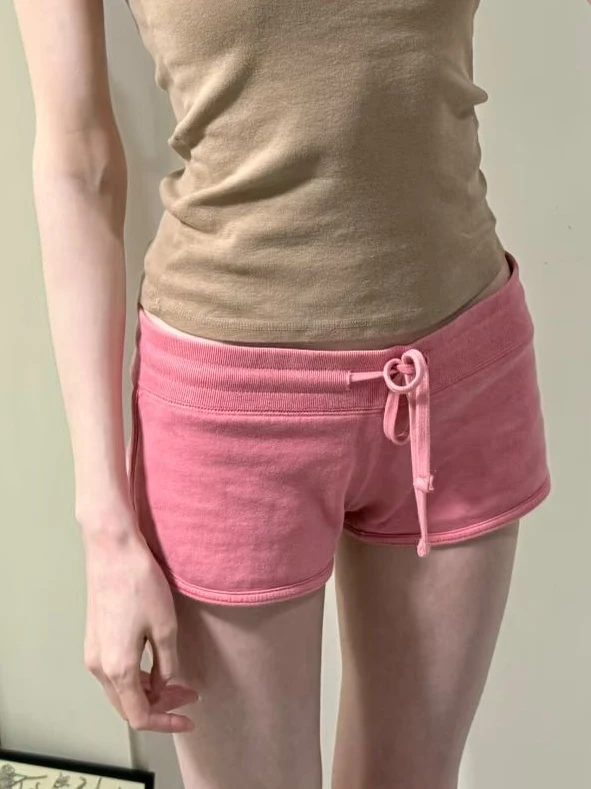 

Коралловые прямые шорты на шнурке для женщин, летние, с низкой талией, из хлопка, универсальные, повседневные, спортивные, для отдыха