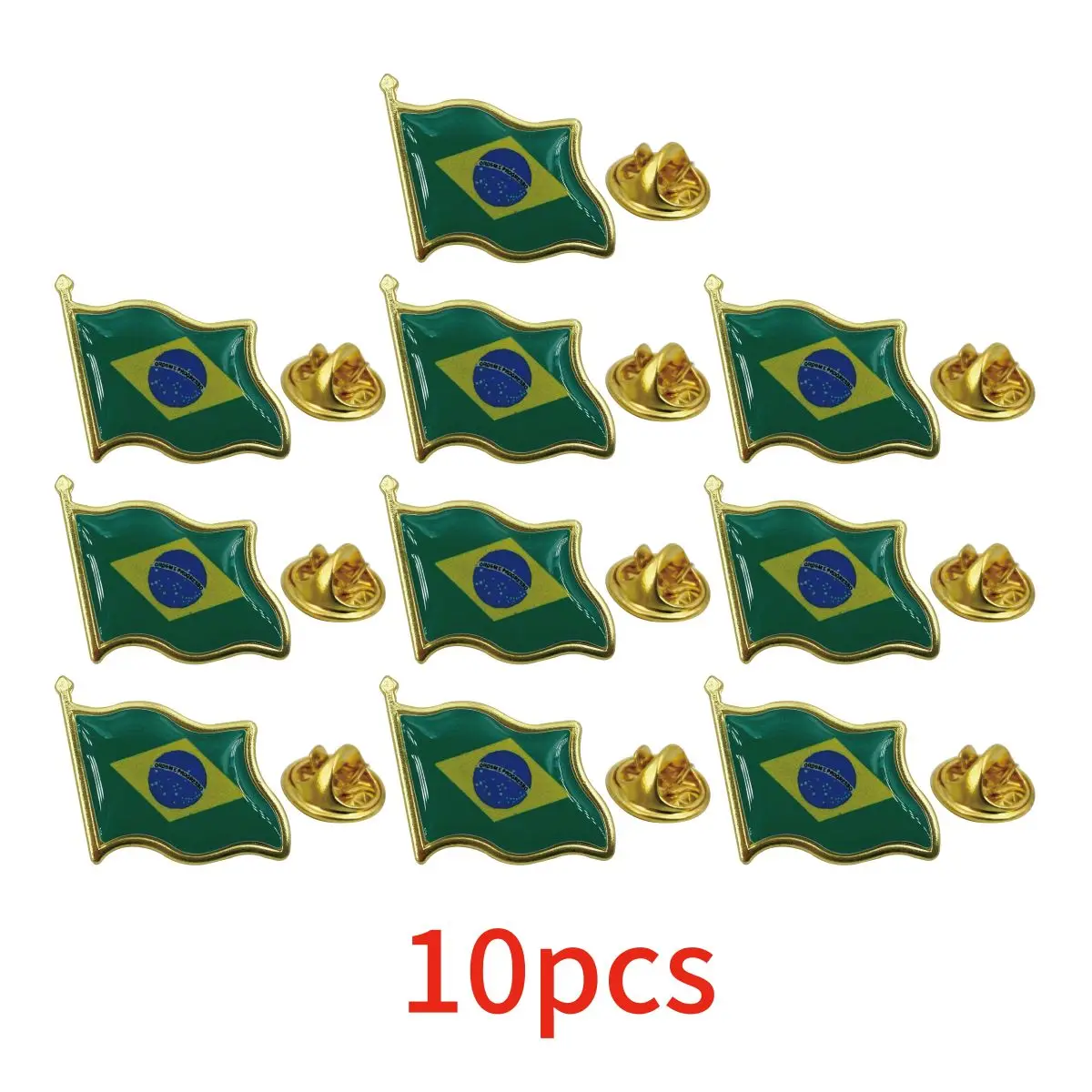 5/10/50/100 Pack Metal Brazil Flag Lapel Pin Waving Brazilian Pins bulk Patriotic Badge Souvenir Gifts