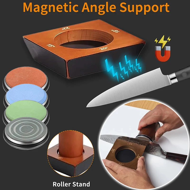 

2026 Upgraded Angle Sharpener Four Angles 15/18/20/22° Fixed Angle Roller Sharpener Agate Sharpening Stone Set Diamond Whetstone