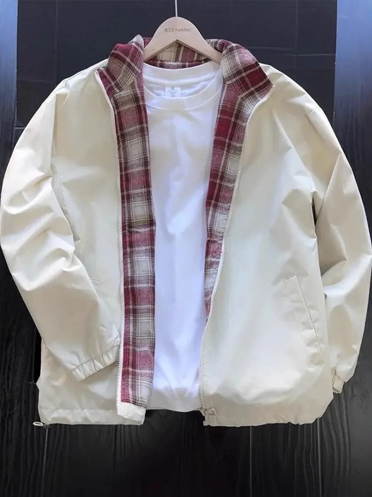 

TUCANO Men's Plaid Patchwork Baseball Jaet Autumn American Sle Collarl Coat Youthful Feeling Wear Resistant Loose Fit