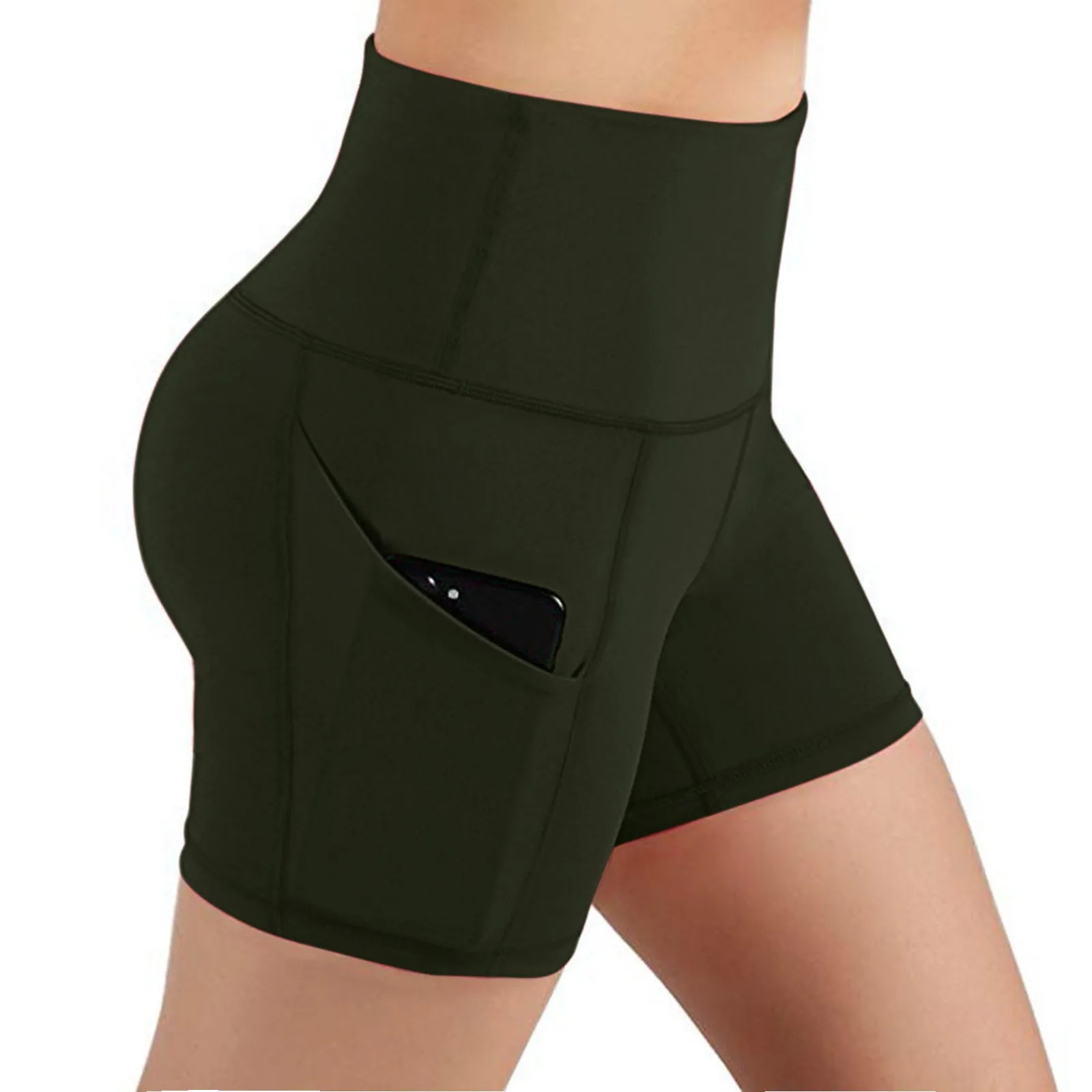 

Women's Mans Fitness Exercise Training Running Tight Height Waist Pocket Comfortable Breathable Yoga Pants Butt Lift Shorts Pant