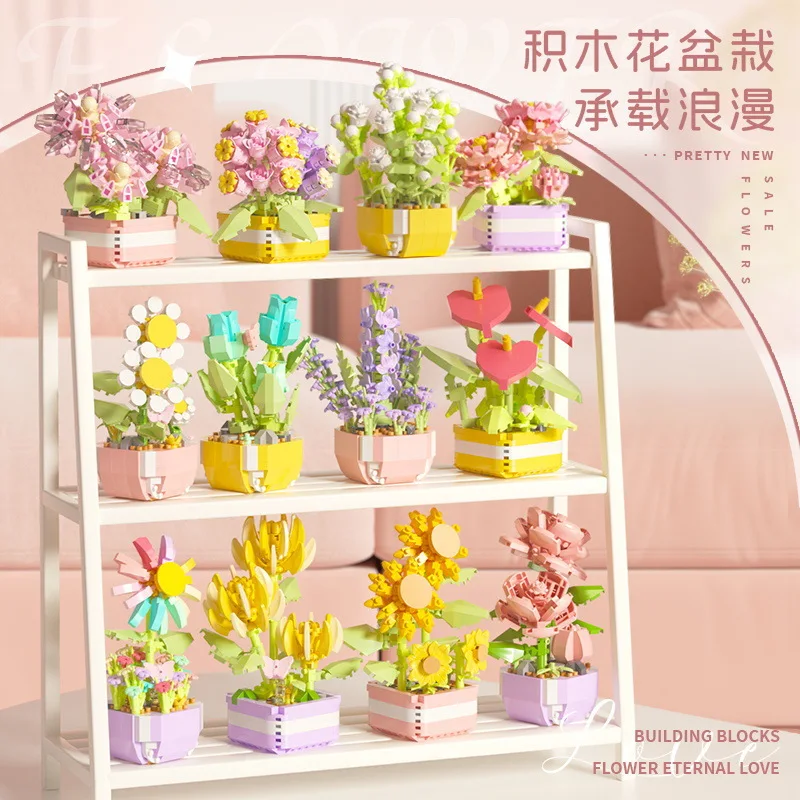 Compatible with LEGO Realistic Succulent Small Potted Plant Bouquet Ornaments for Birthday Gifts for Tall Building Block Toys