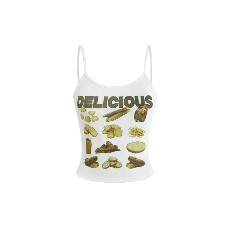 Street Life Spring/Summer Casual Funny Slogan & Pickle Print Women Camisole Top Women Clothing Y2k Top Edgy Clothes Y2k