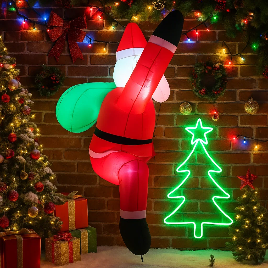 6FT Christmas Decorations Inflatable Santa Claus Climbing Wall Toys Home Yard Ornaments With LED Decor Christmas Supplies Fest