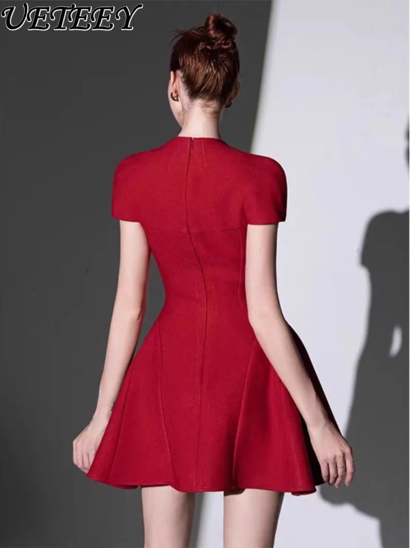 フレンチスタイルサテン半袖宴会年次総会誕生日パーティードレス社交界のエレガントな痩身ブライドメイドミニドレス