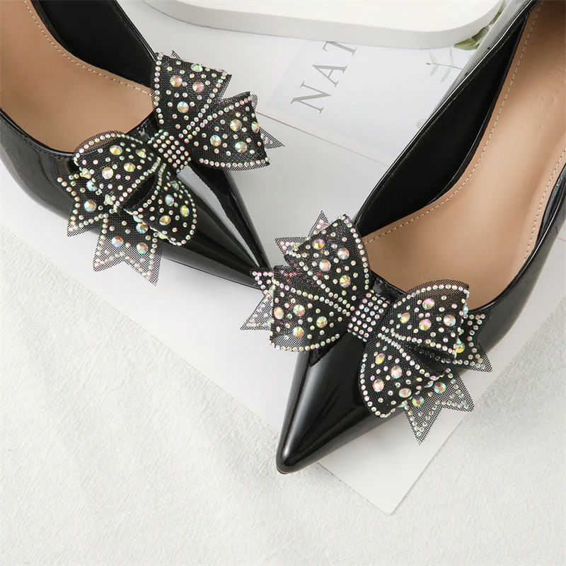 2pcs Shoe Decorations Shiny Rhinestone Silk Flower Bowknot Charm Buckle Wedding Brooch Bride Shoe Accessories