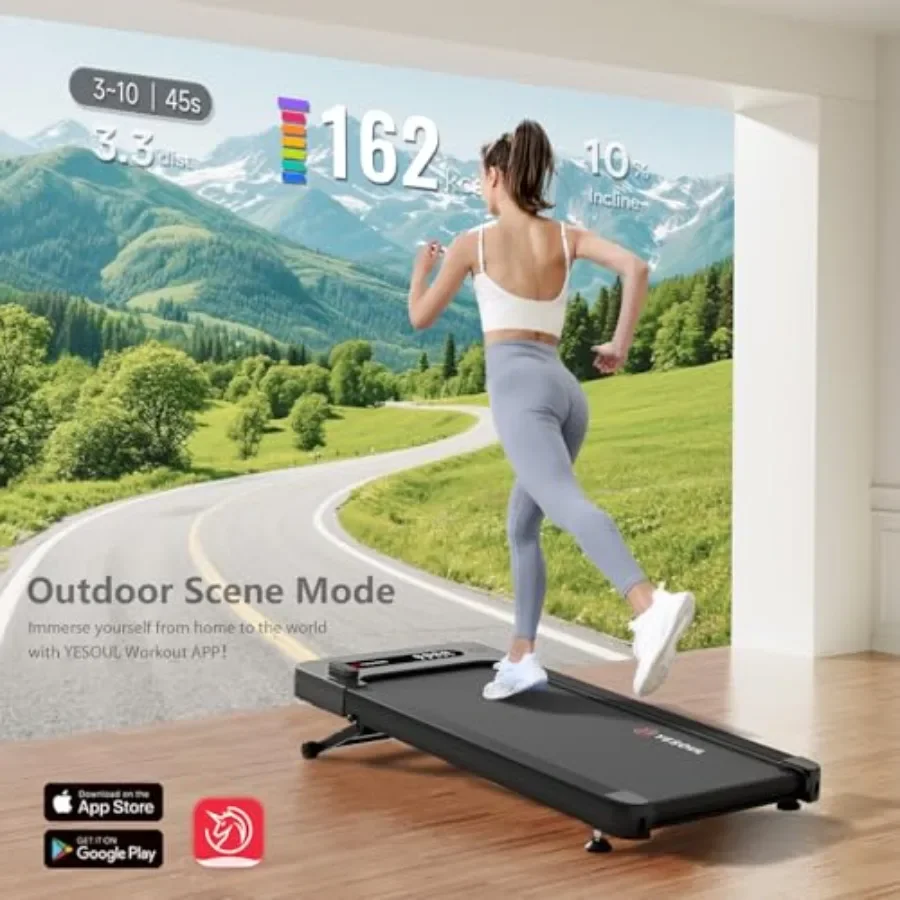 Under desk treadmill for home use, steel frame, black, auto incline feature