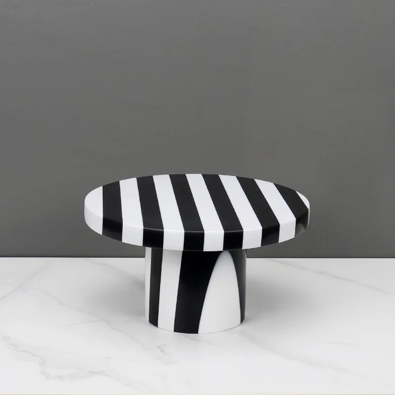 Modern minimalist black and white striped marble splicing round tray model room home living room coffee table table ornament