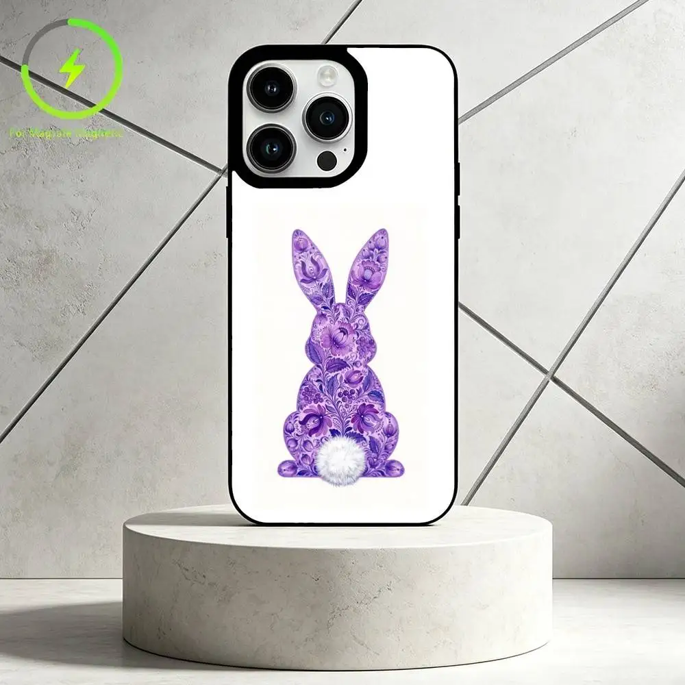 E-Easter bunny Phone Case For iPhone 17 16 15 14 13 12 Pro Max Plus for Mirror Wireless Magnetic Cover