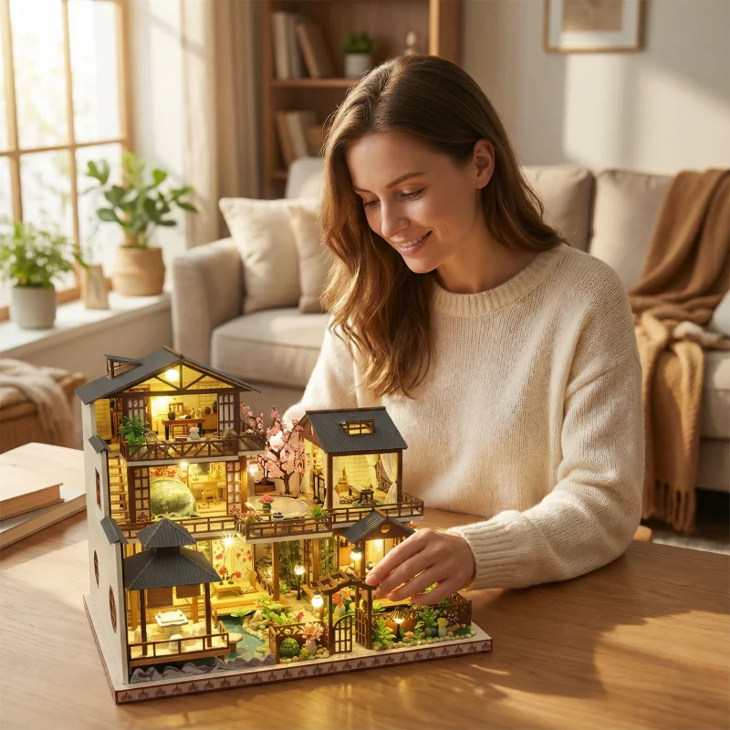 OUZEY 3D constructeur en bois Dlocks Duilding bois Duilding maisons miniatures Kit petite maison bricolage maison Miniature jouets créatifs