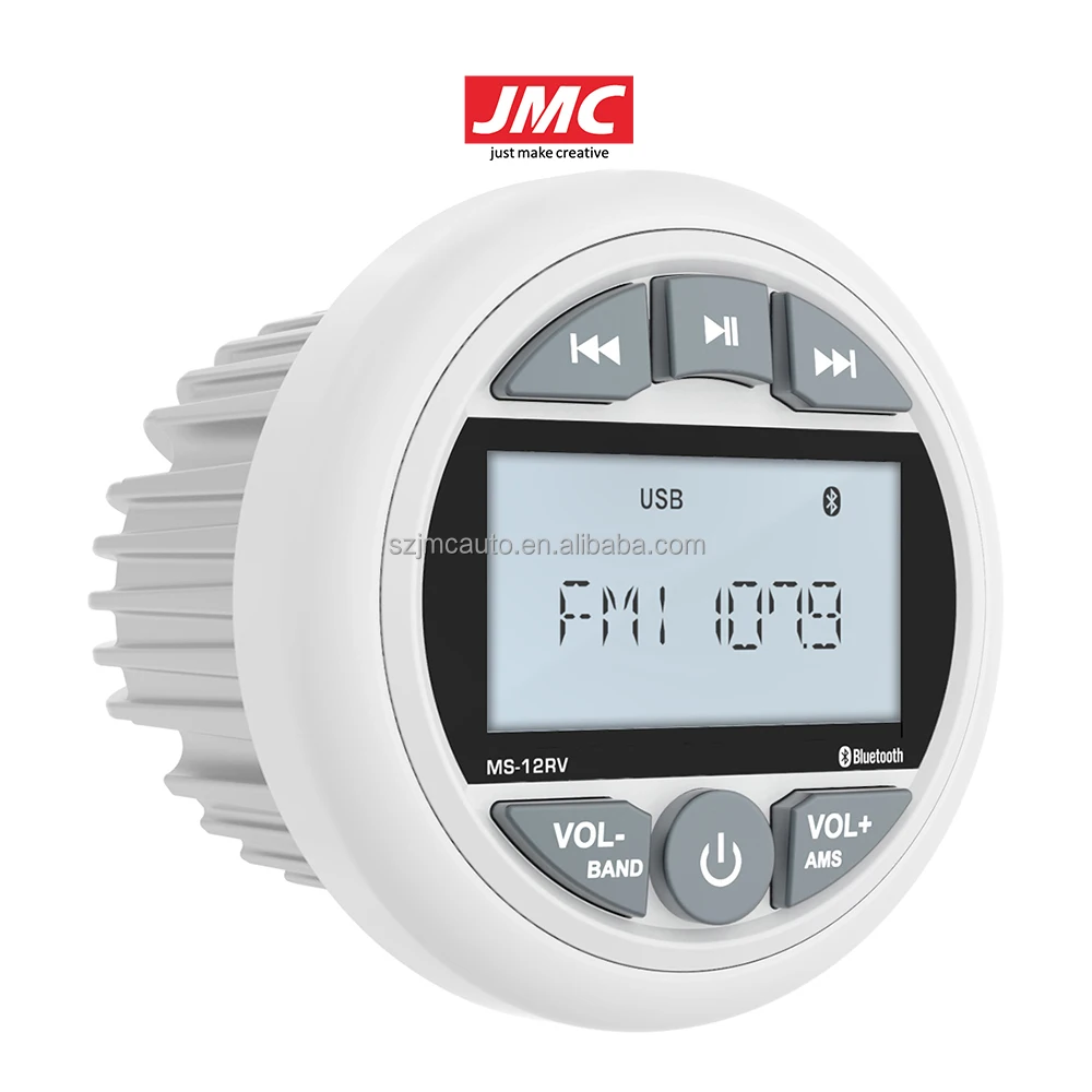 

JMC 3-дюймовый счетчик для лодки FM AM RDS EQ Цветной экран Водонепроницаемая лодка Стерео Белый УФ-радио для UTV Golf