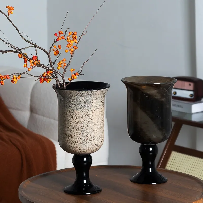 Modern High End French Retro Textured High Footed Handmade Antique Lamp Flower Arrangement Vase Decorative Ornament