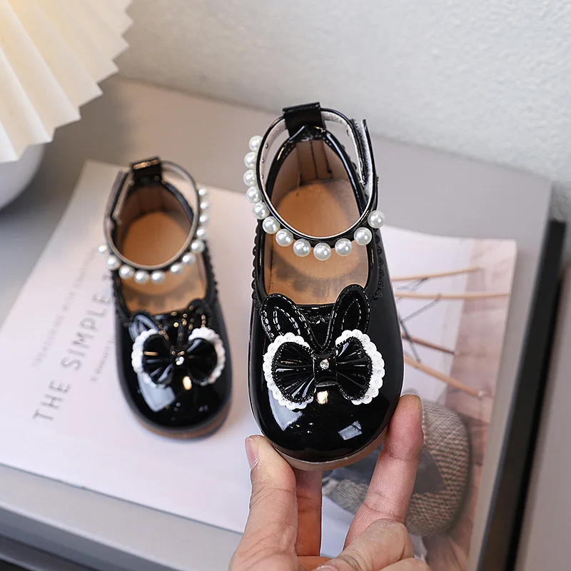 Novo mary jane sapatos arco sapato de couro strass princesa sapato moda feminina sapatos bowtie crianças sapato