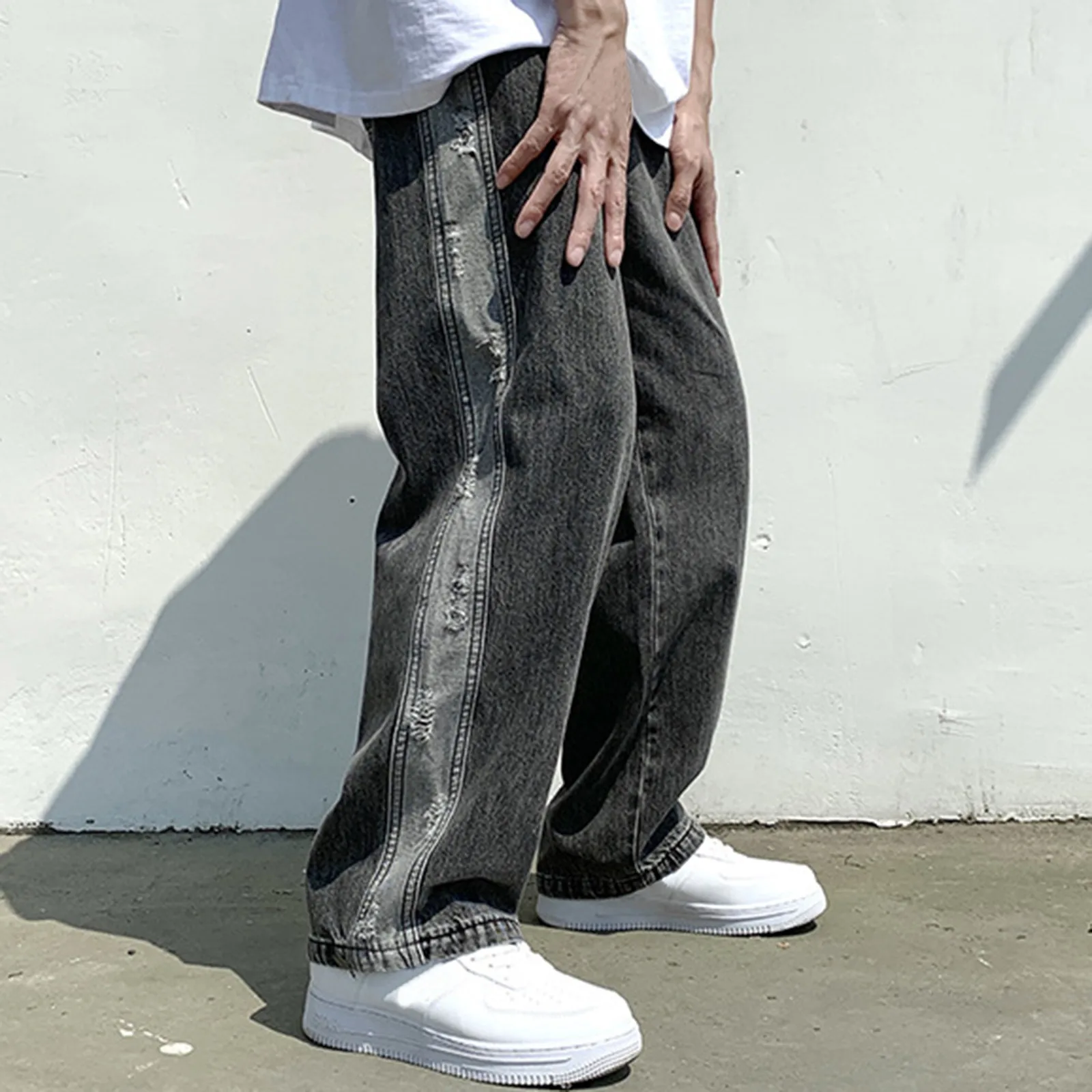 Wide Leg Pants Men's Large Size Jeans Fashion Loose Baggy Streetwear Denim Trousers