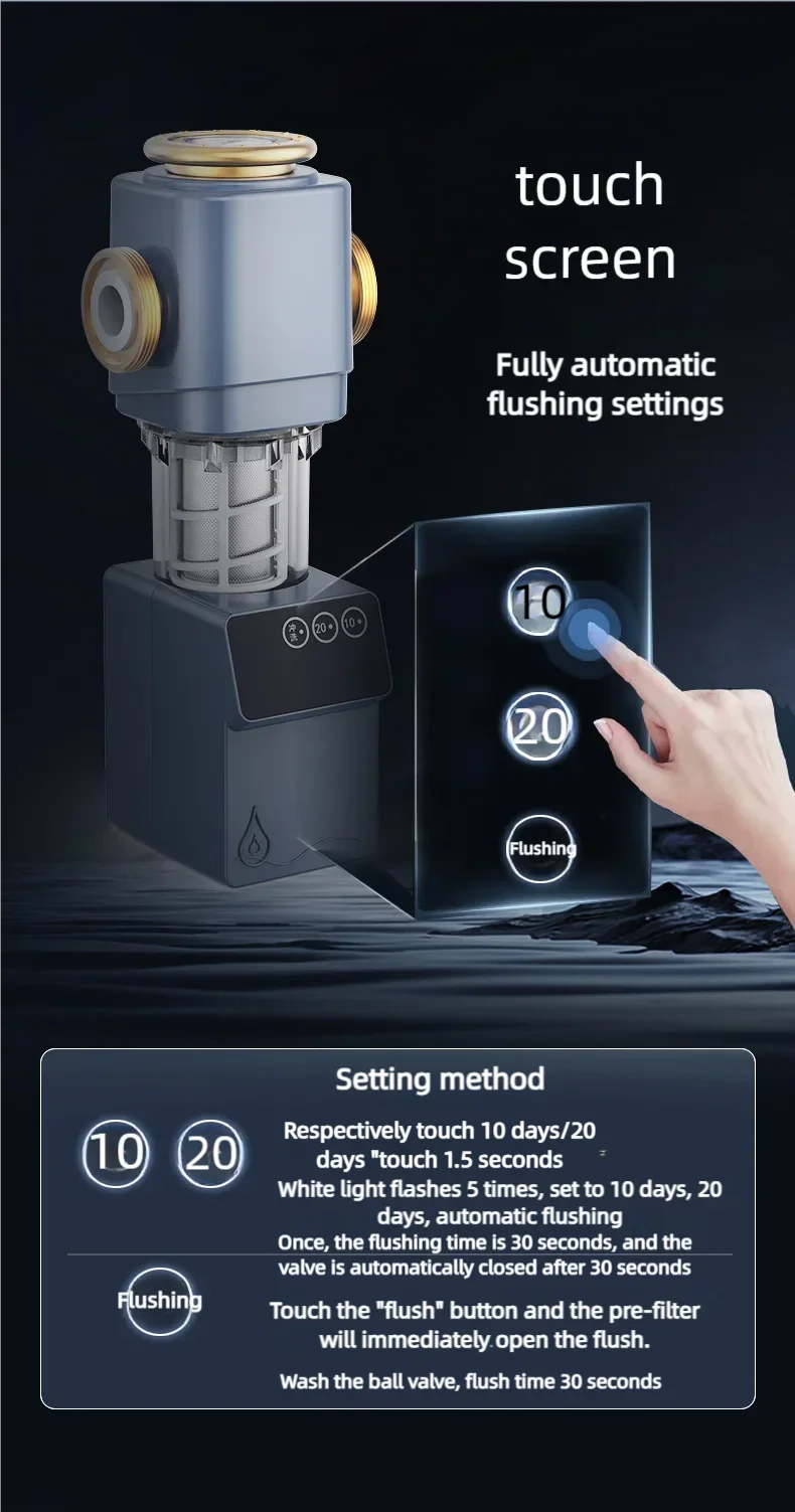 

smart display Automatic Flushing Backwash Prefilter Spin Down Sediment Water Filter Central Whole House Purifier System