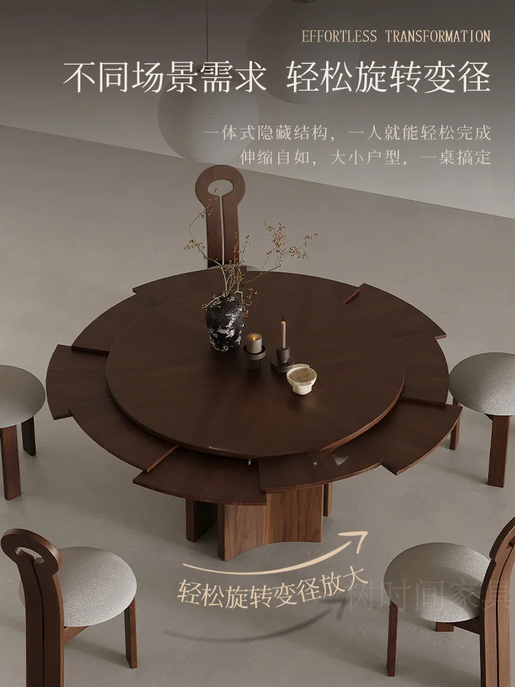 Mid-Ancient Half-Moon round Table Small Apartment with Turntable Black Walnut Rotating Retractable Dining Table