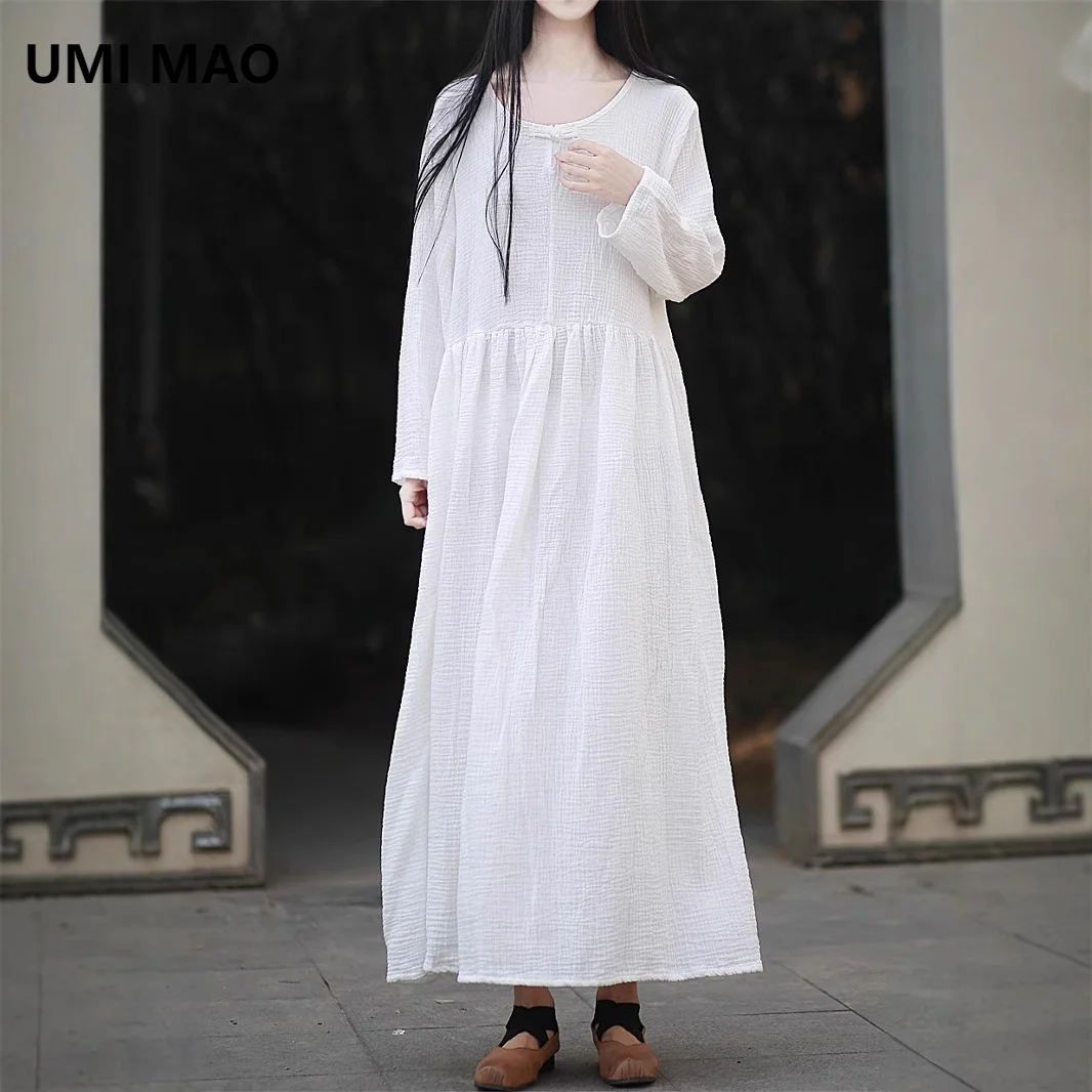 

UMI MAO New Warm Cotton Linen Women's Double-layer Cotton Yarn Artistic Dress Elegant With A Cool And Gentle Style Long Skirt