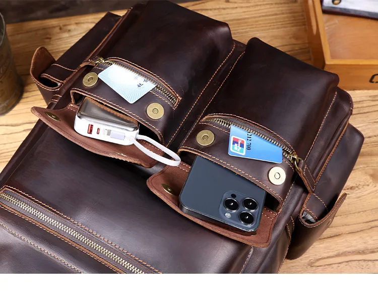 Lässige Vintage-Rucksäcke aus echtem Leder für Herren, handgefertigt, für Wochenendreisen, aus Crazy-Horse-Rindsleder, Damenrucksack mit großem Fassungsvermögen. – Detail 30