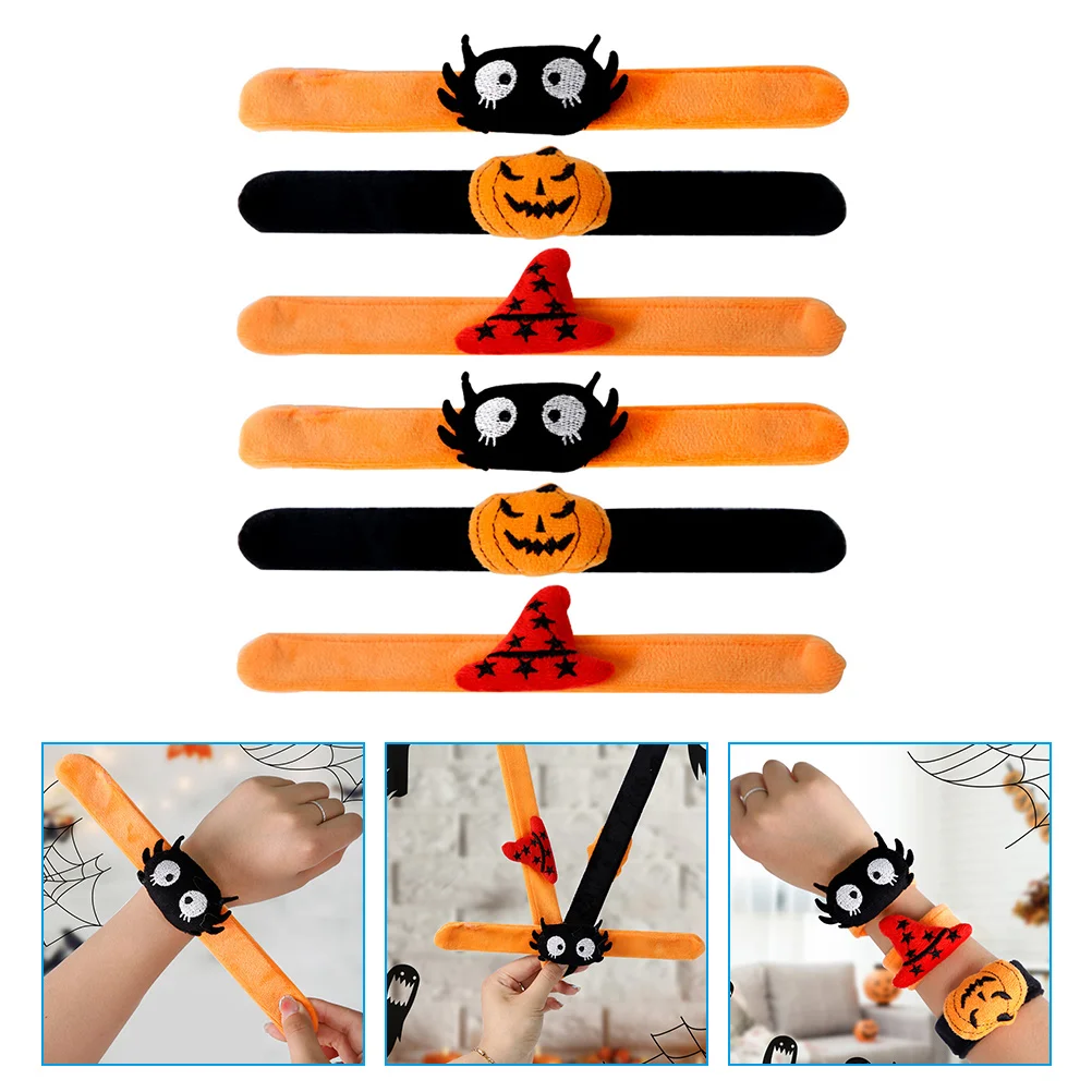 6 Pcs Pumpkin Spider Pants Bracelet Party Slap Kids Bracelets Wrist Bands Toy Bulk Halloween Gift