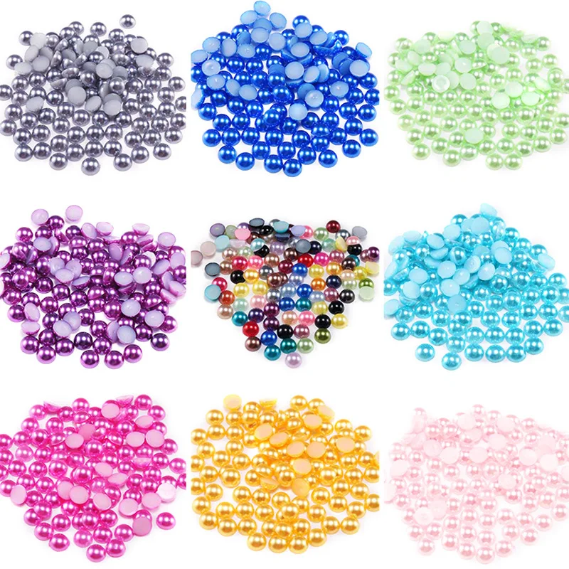 2-12mm solid color flat bottom semicircle ABS imitation pearl patch DIY loose beads clothing manicure jewelry accessories sequin