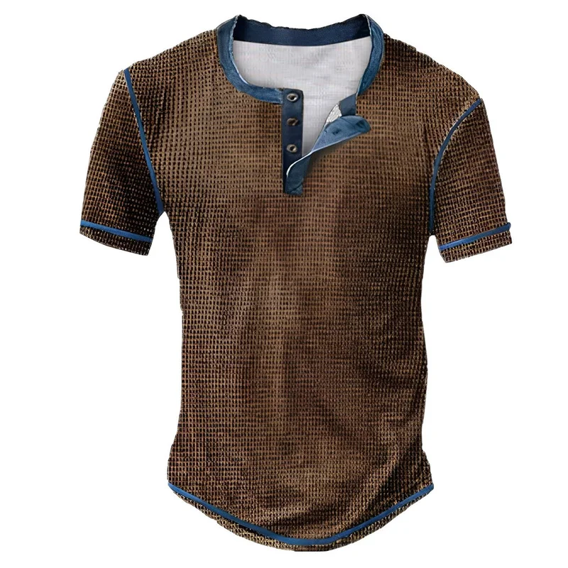 Herren V-Ausschnitt Knopfleiste Kurzarm-Oberteil Schnelltrocknend Herren Vintage-Kleidung Personalisiertes Sommer-Freizeit-T-Shirt Waffel-Großpullover – Detail 7
