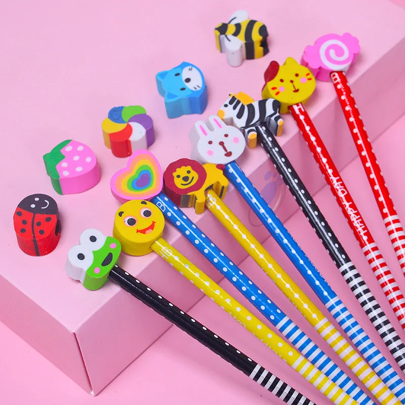 Imagem -05 - Lápis Bonito dos Desenhos Animados com Eraser Lápis de Madeira Caneta Kawaii Writing Pen Lápis hb Desenho Artigos de Papelaria para Estudantes 50 Pcs por Lote