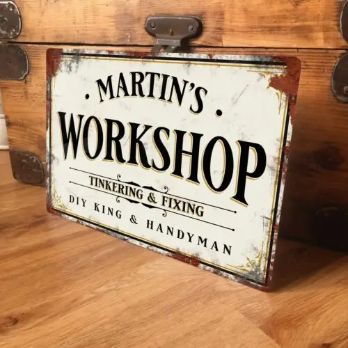 Personalised Workshop Metal Garage Sign Plaque Vintage Shed Retro