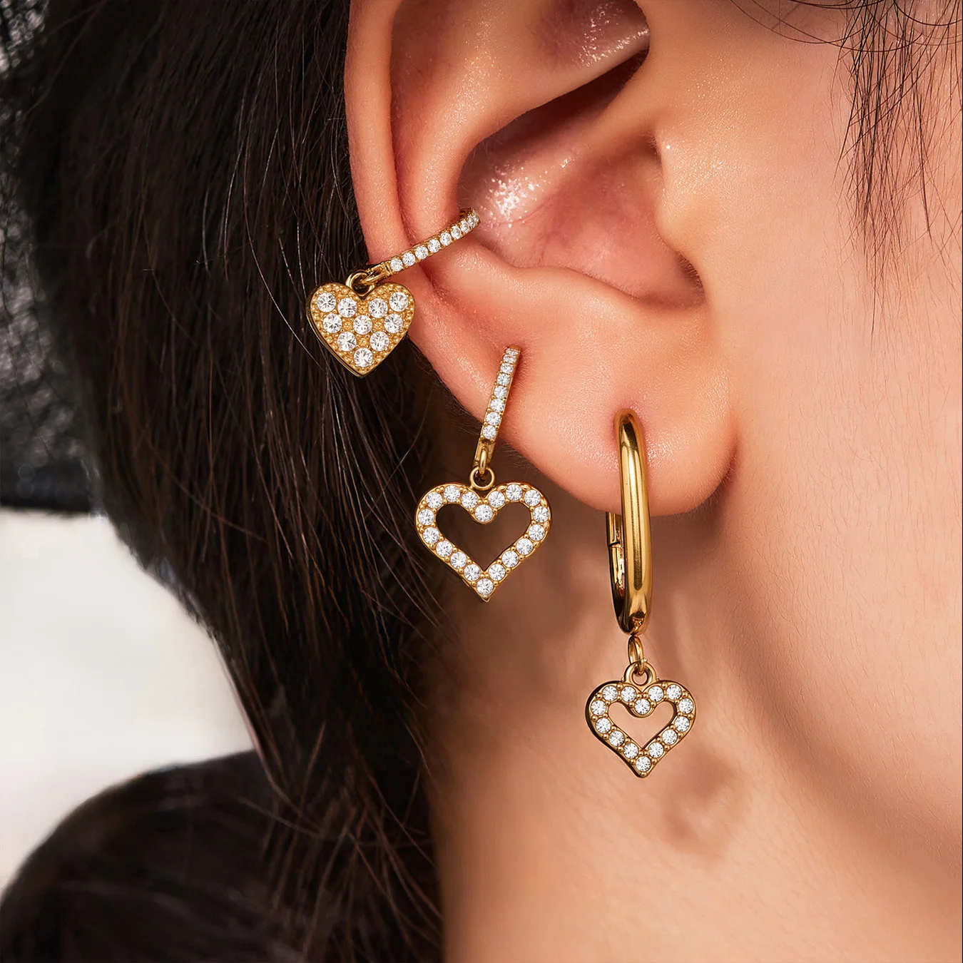 Liora Romantic Heart Cubic Zircon Drop Stainless Steel Dangle Earrings For Women Prevent Allergy Metal Earrings Daily Jewelry