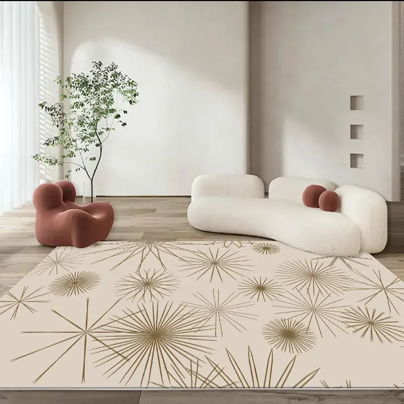 

Beige Geometric Lines Carpet Cream Living Room Decorative Carpets Comfortable Soft Bedroom Rugs Non-Slip Machine Washable Rug