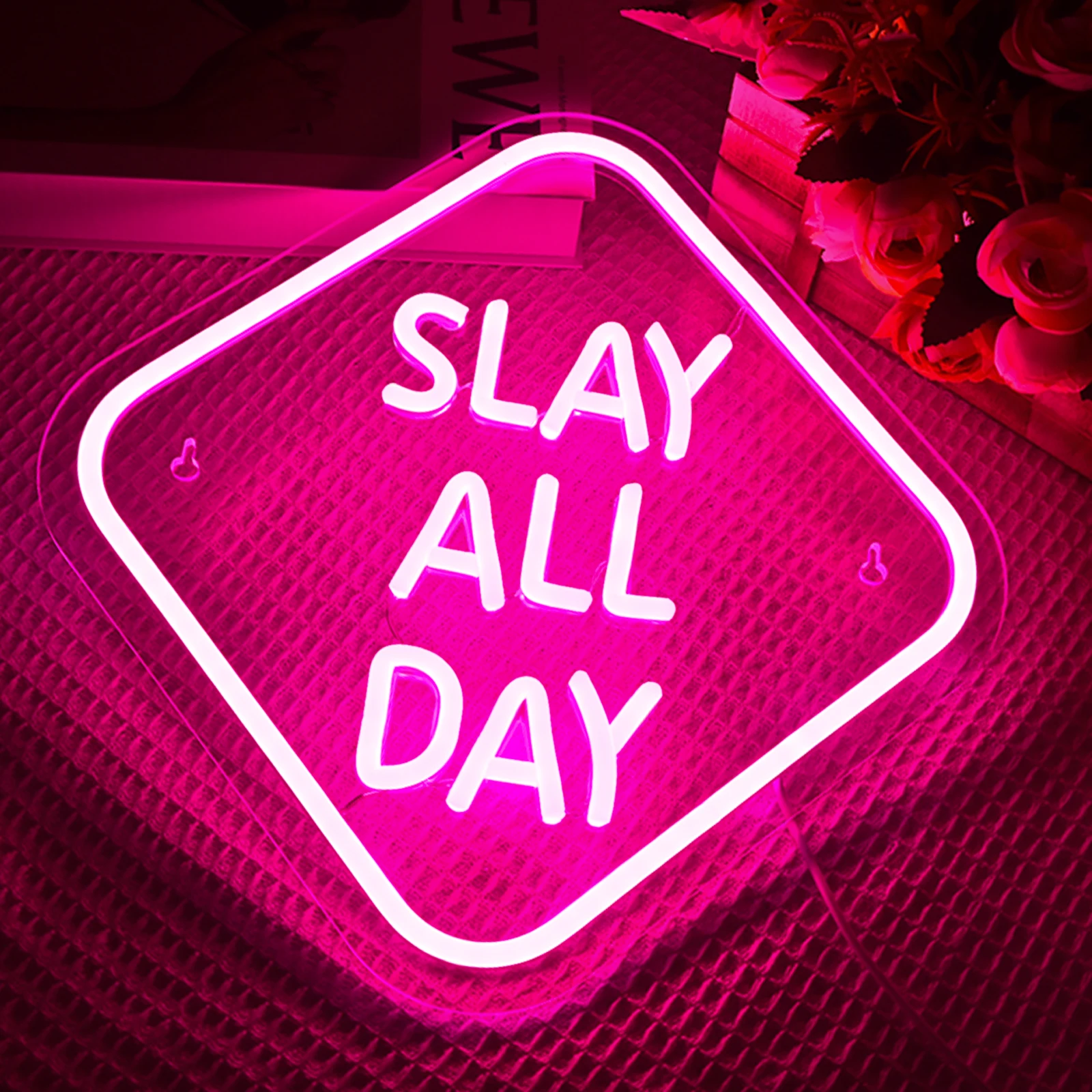 Slay All Day Neon Sign Pink Led Neon Light For Wall Decor LED Neon Light Aesthetic Light Sign Bedroom Room Dorm Party Y2K Gift
