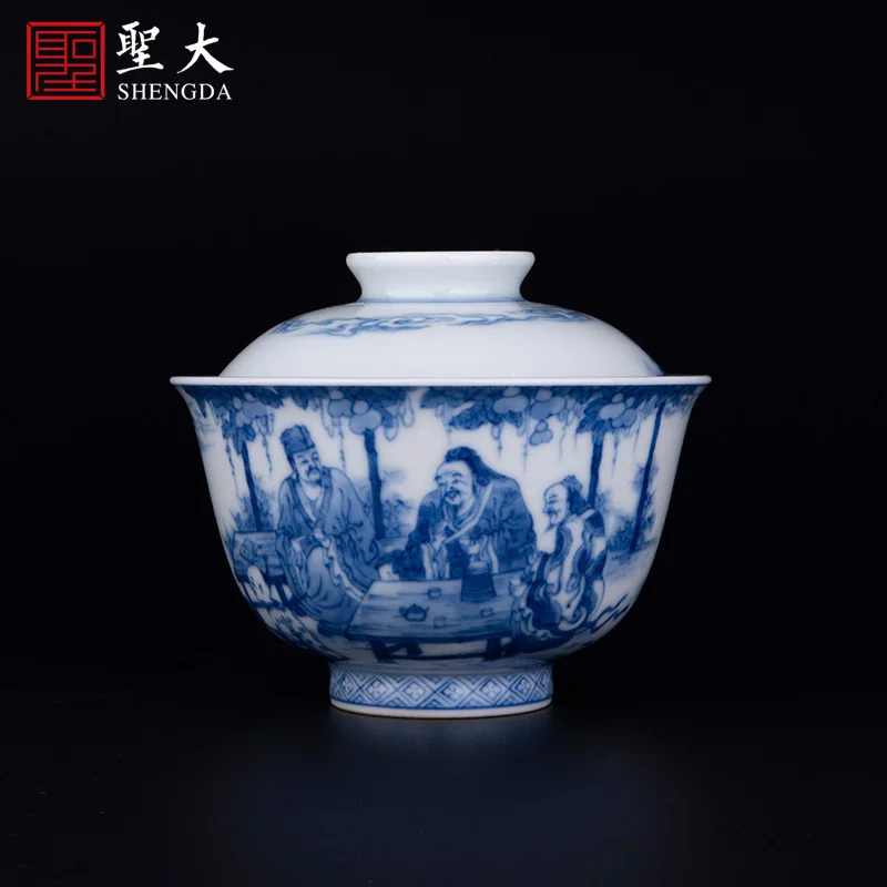 |blue and white, Luyu tea tasting picture, no trust, two bowls, Jingdezhen tea set, kung fu tea cup, tea making bowl